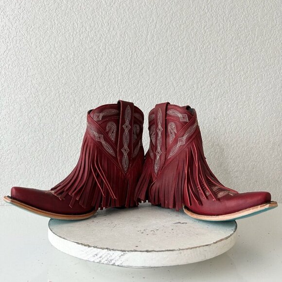 Lane SENITA FALLS Womens Cowboy Bootie 8 Red Fringe Western Short Cowgirl Boots - Picture 7 of 11